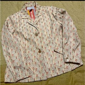 New Ladies sag harbor Beige Tiny Flowers brocade Blazer jacket Sz16